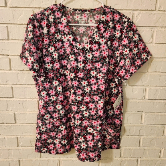 Divine Floral Print Scrub Top NWT LARGE - Picture 1 of 5